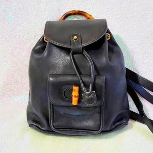 Authentic GUCCI Black Leather Bamboo Handle Mini Backpack Bag